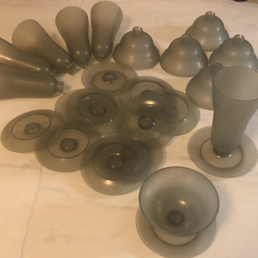 12 Tupperware vintage short and tall parfait cups with removable bases.